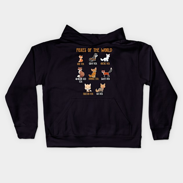 Foxes Of The World Funny Fox Animals Educational Kids Hoodie by TeddyTees